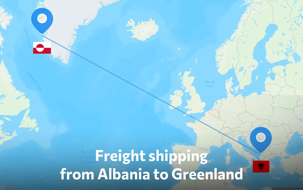 Shipping route from Albania to Greenland