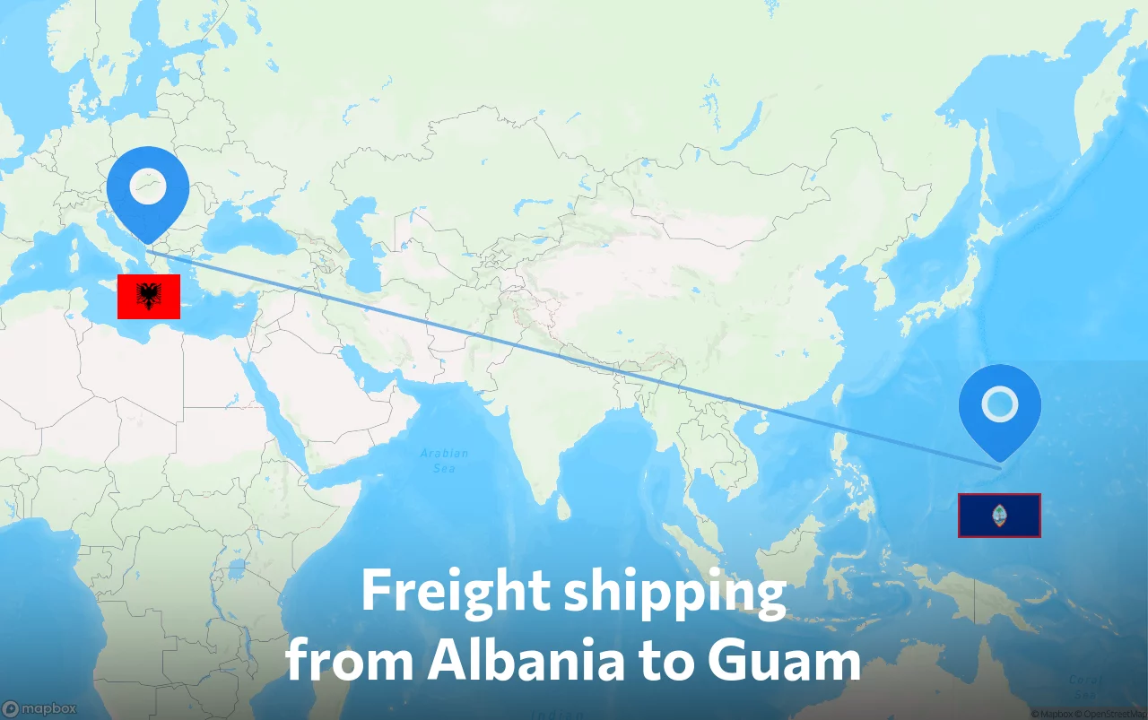 Shipping route from Albania to Guam