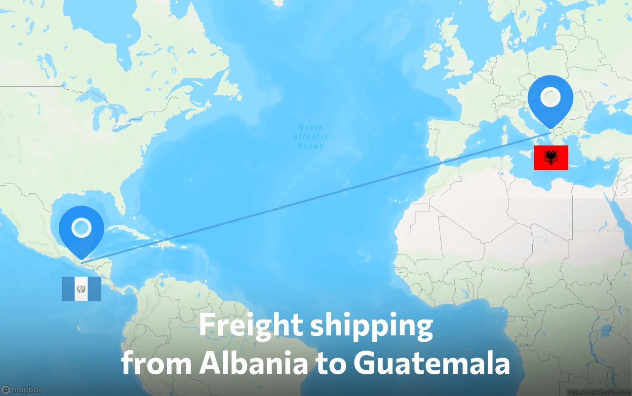 Shipping route from Albania to Guatemala