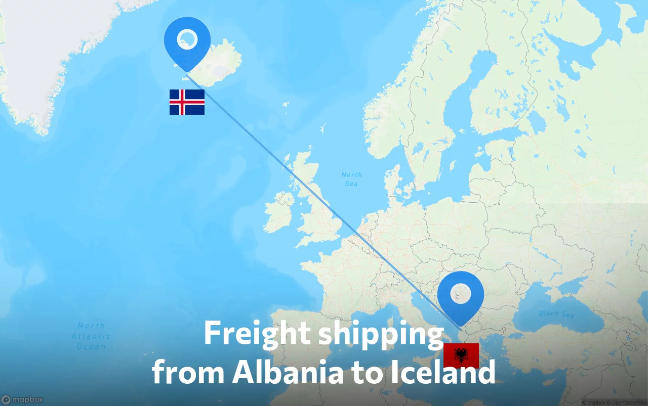 Shipping route from Albania to Iceland