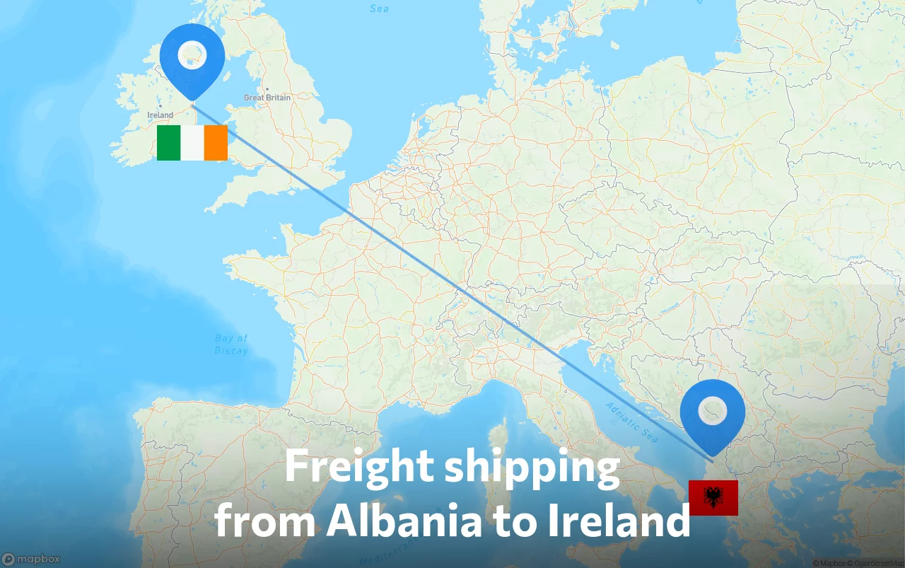 Shipping route from Albania to Ireland