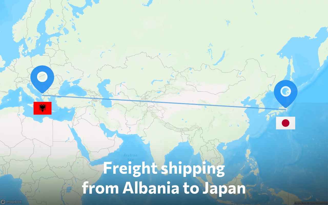 Shipping route from Albania to Japan