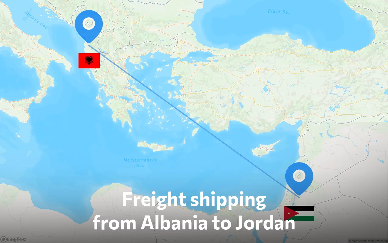 Shipping route from Albania to Jordan