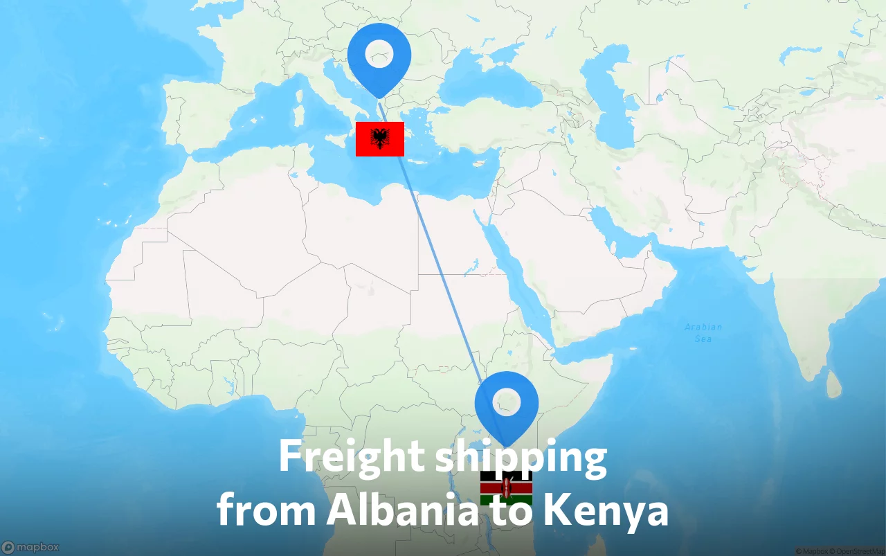Shipping route from Albania to Kenya
