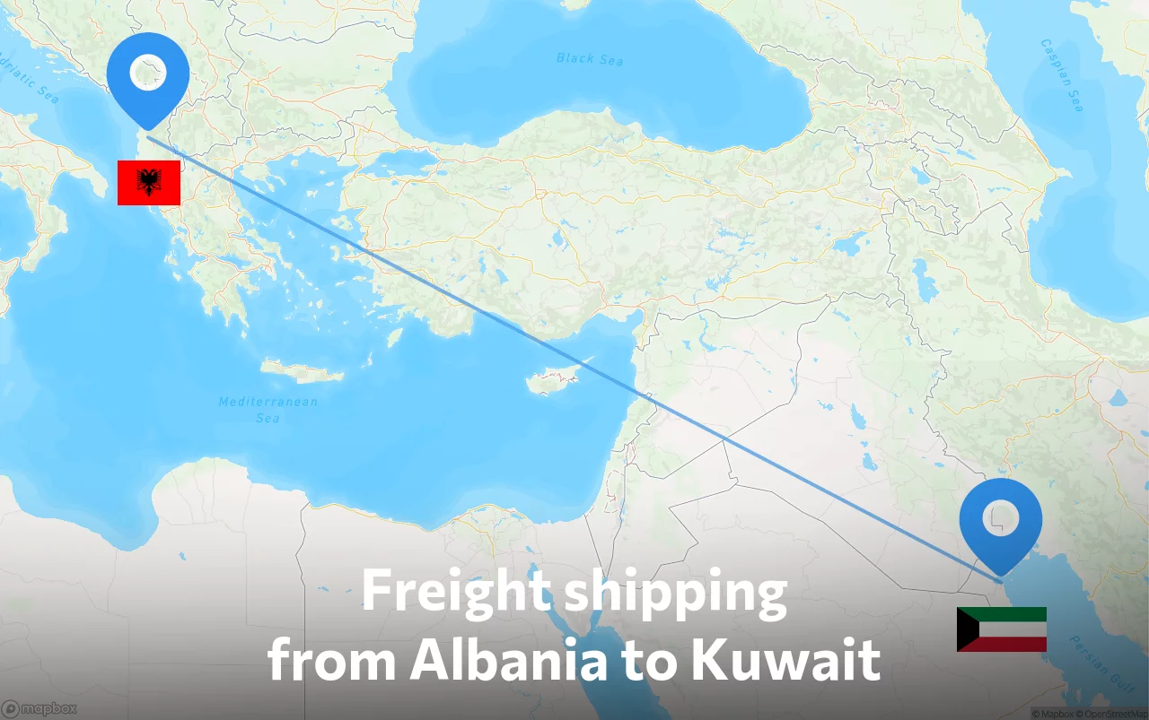 Shipping route from Albania to Kuwait
