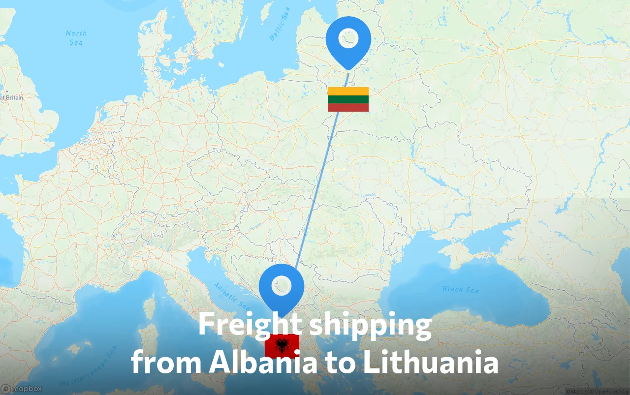 Shipping route from Albania to Lithuania