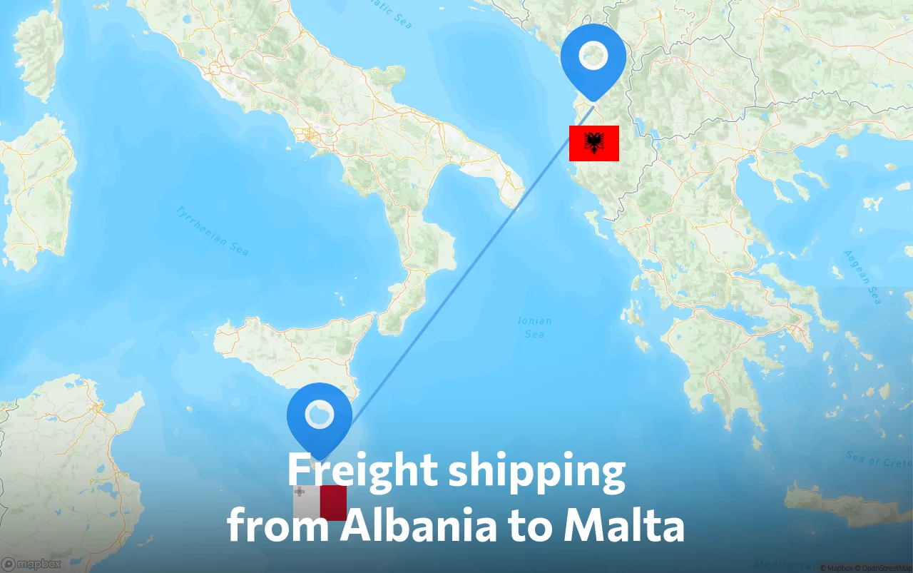 Shipping route from Albania to Malta