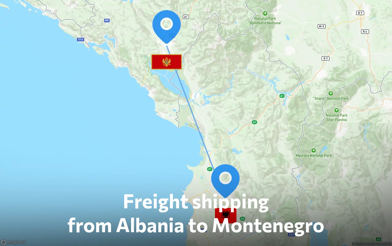 Shipping route from Albania to Montenegro