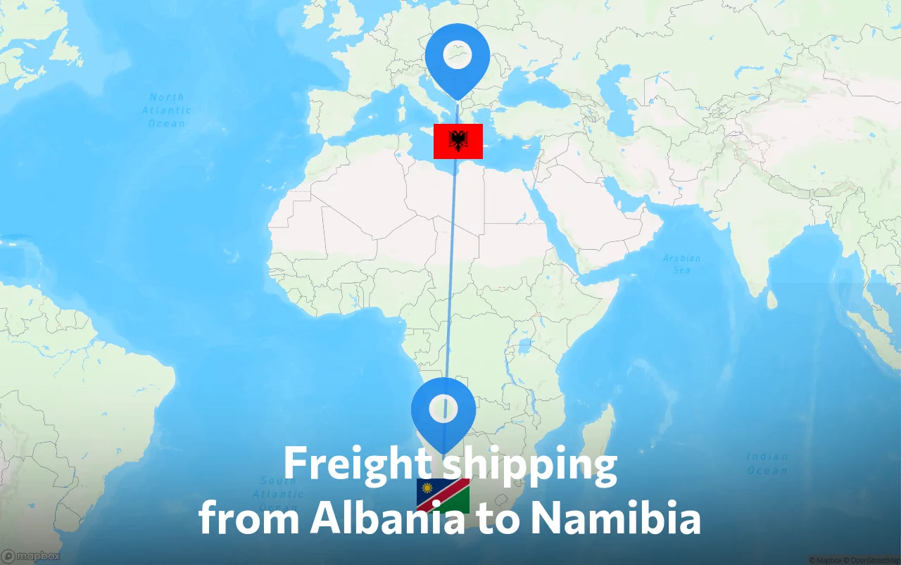Shipping route from Albania to Namibia