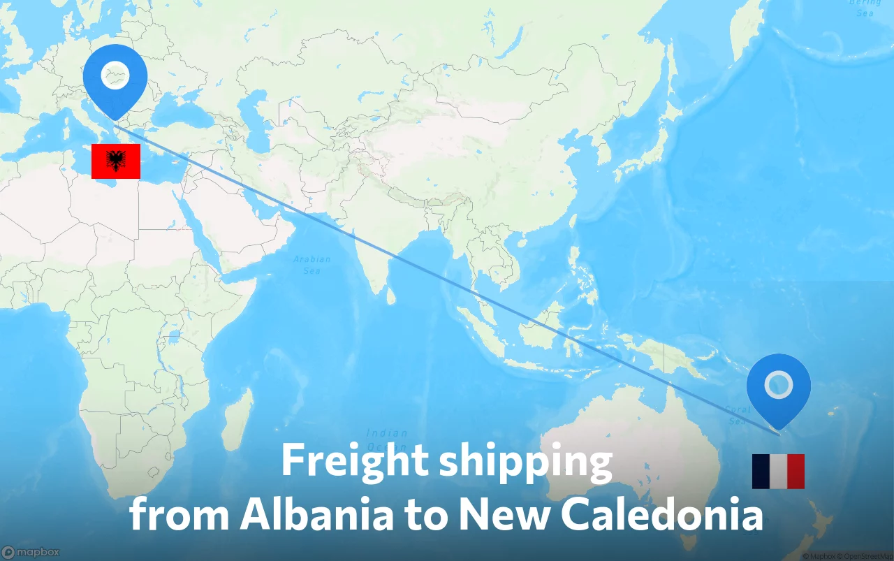 Shipping route from Albania to New Caledonia