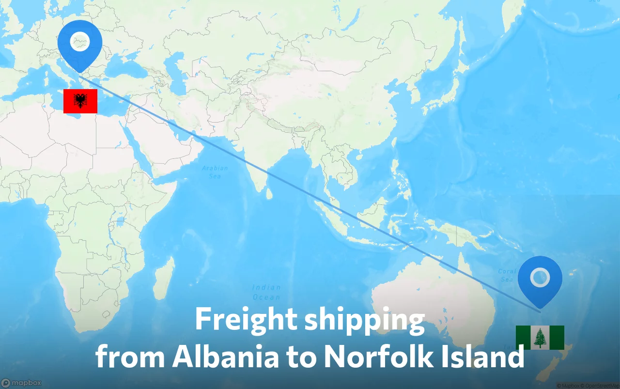 Shipping route from Albania to Norfolk Island
