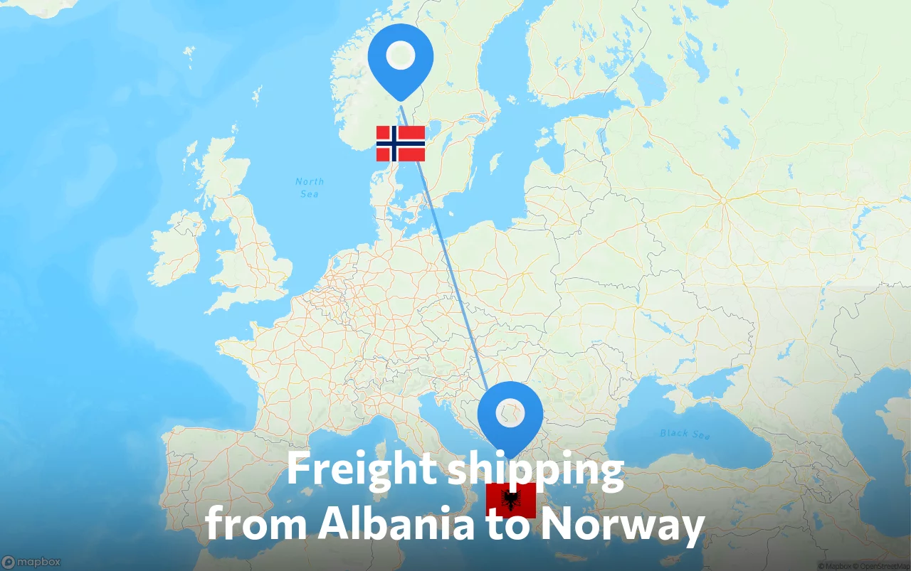 Shipping route from Albania to Norway