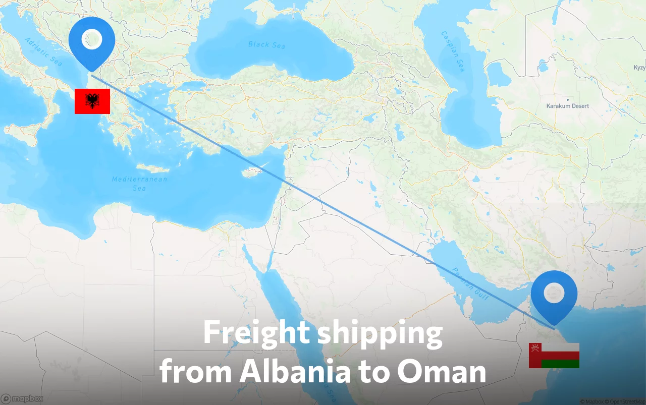 Shipping route from Albania to Oman