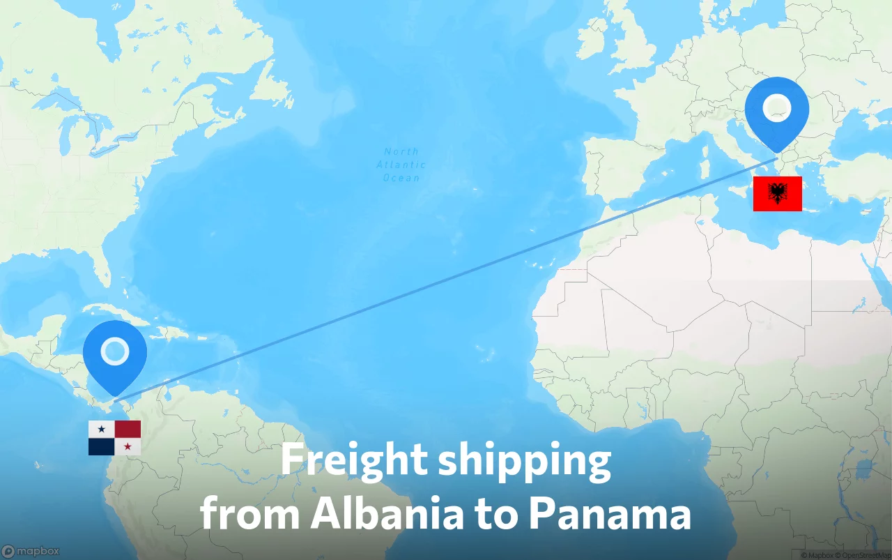 Shipping route from Albania to Panama