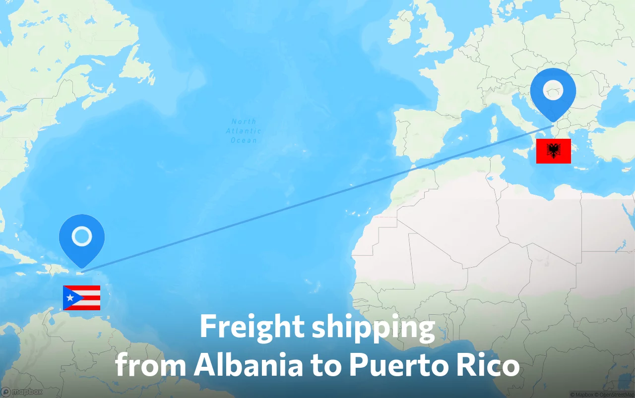 Shipping route from Albania to Puerto Rico
