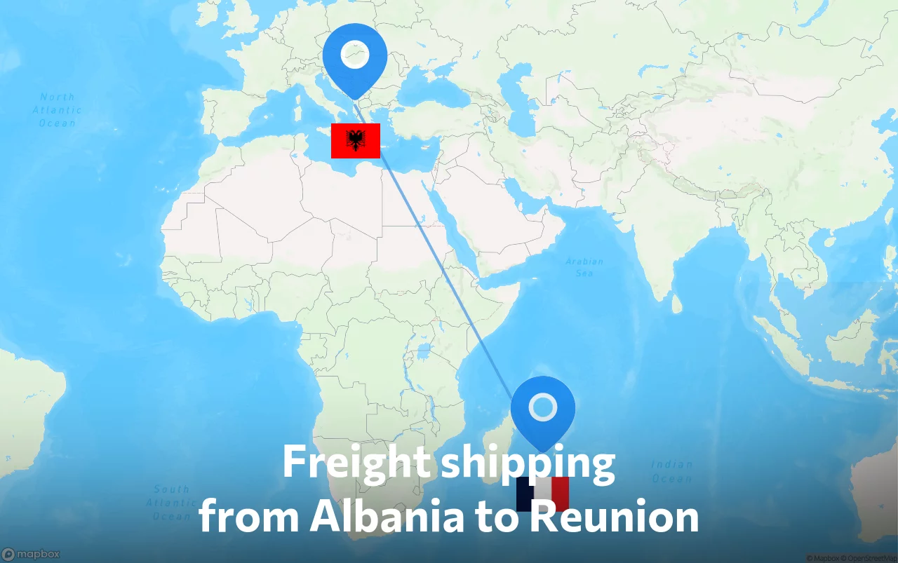 Shipping route from Albania to Reunion
