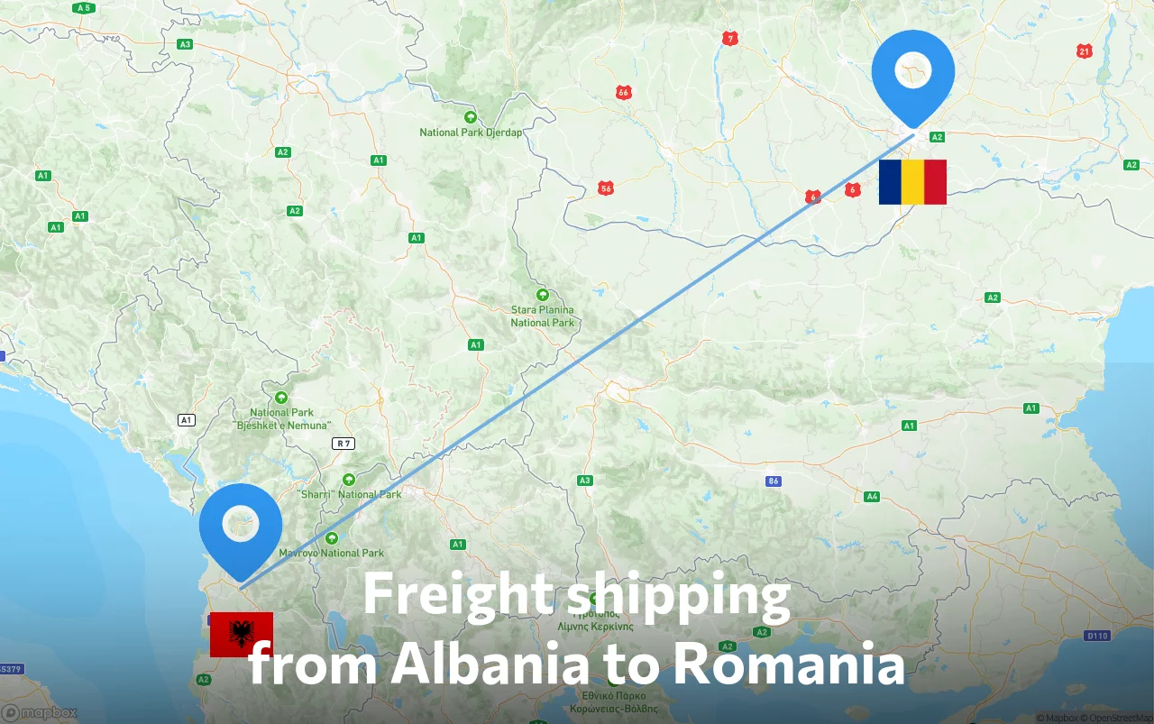 Shipping route from Albania to Romania
