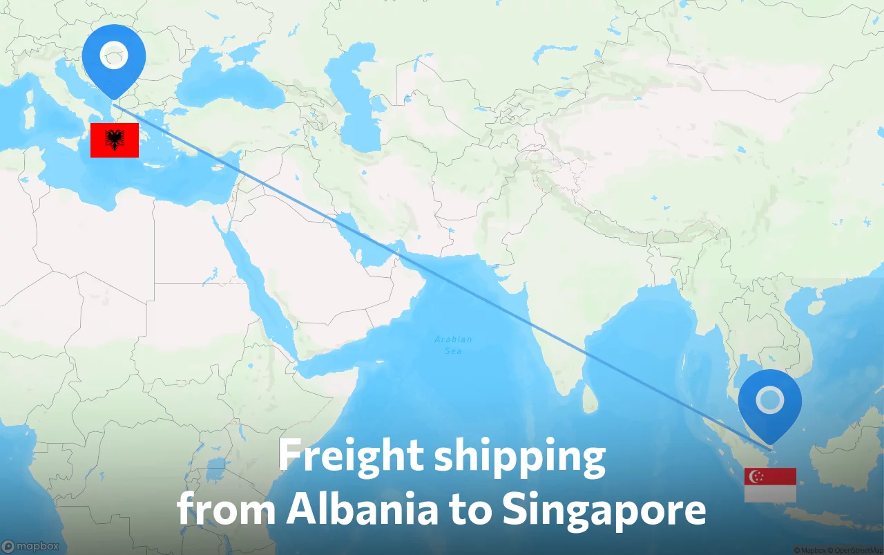 Shipping route from Albania to Singapore