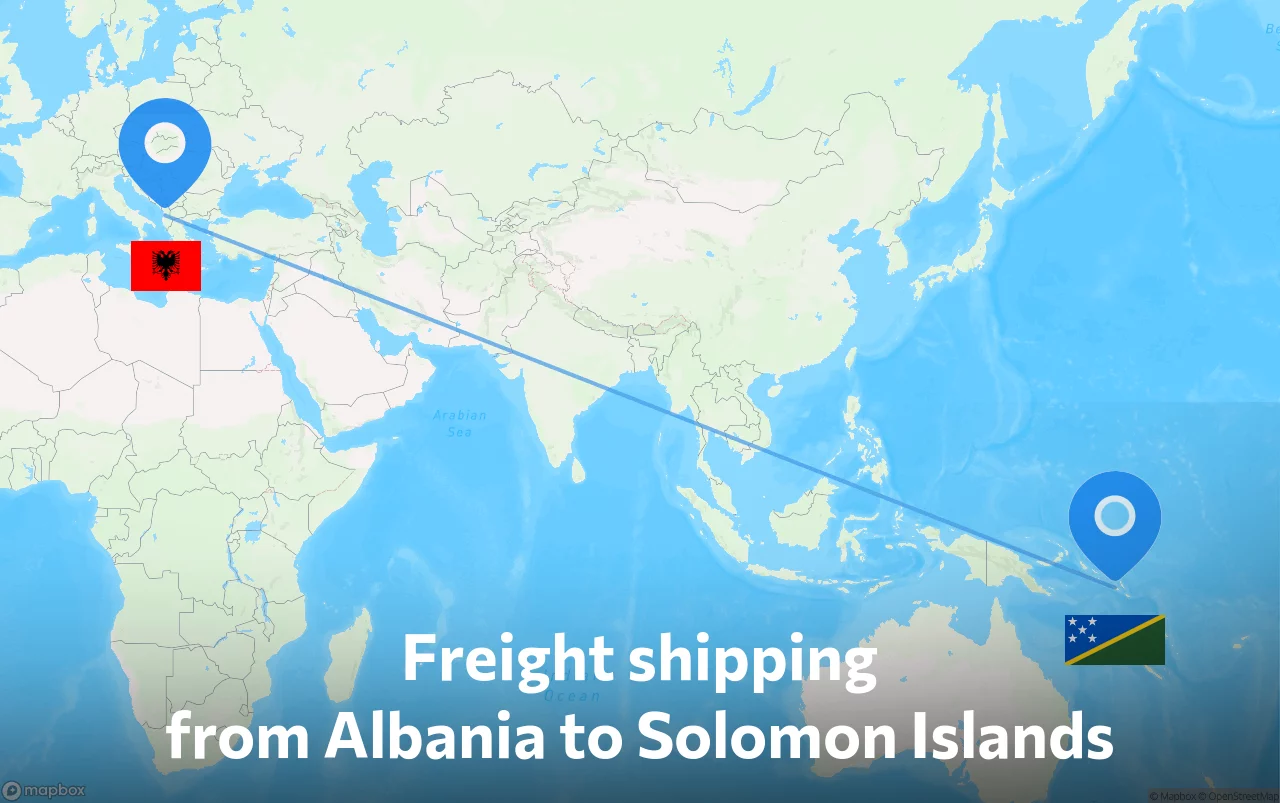 Shipping route from Albania to Solomon Islands
