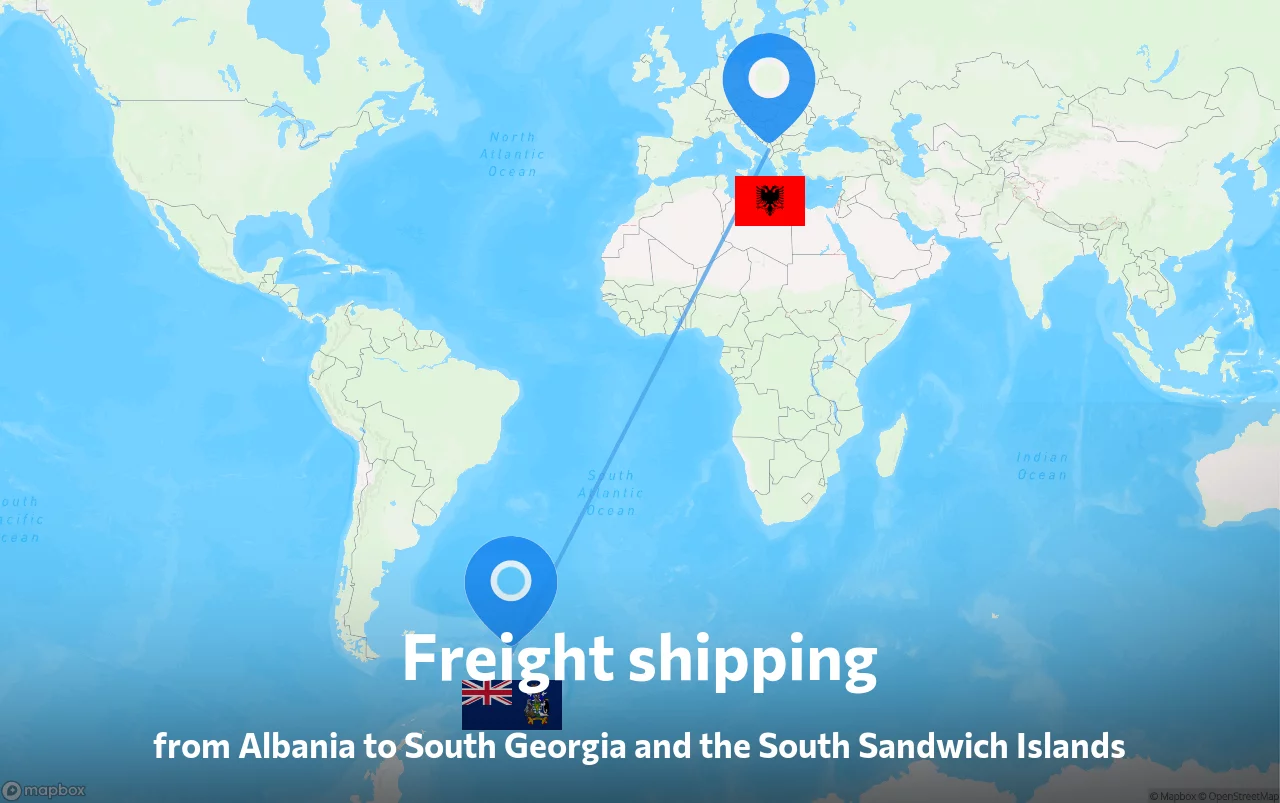 Shipping route from Albania to South Georgia and the South Sandwich Islands