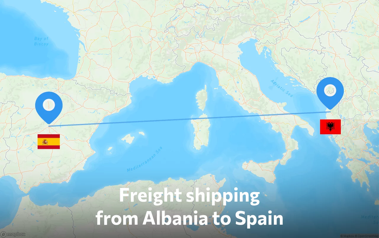 Shipping route from Albania to Spain