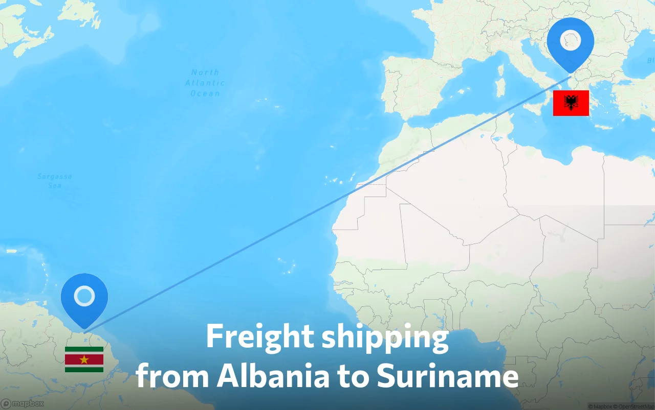 Shipping route from Albania to Suriname