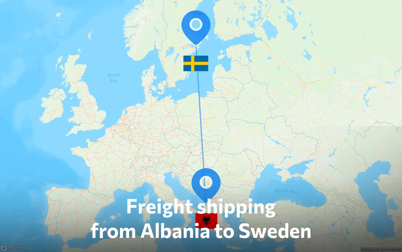 Shipping route from Albania to Sweden