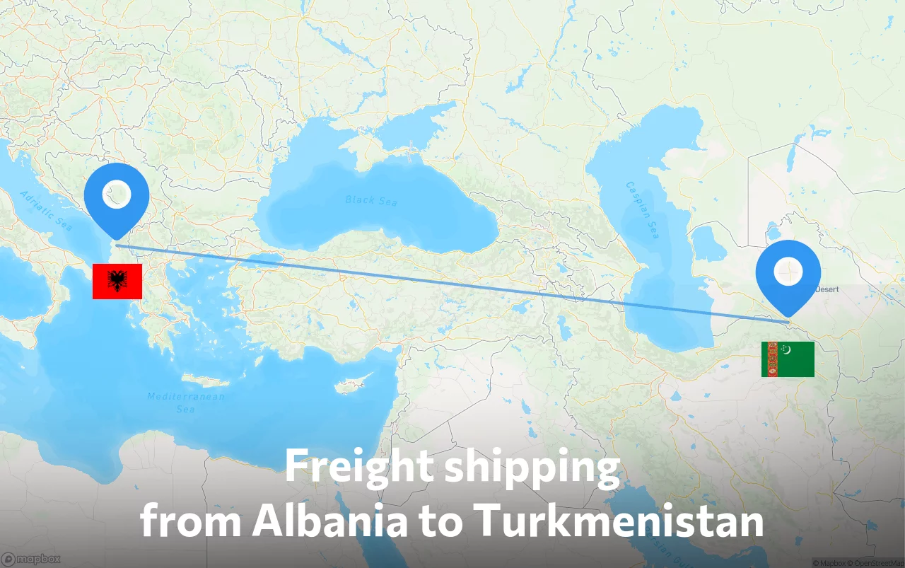 Shipping route from Albania to Turkmenistan