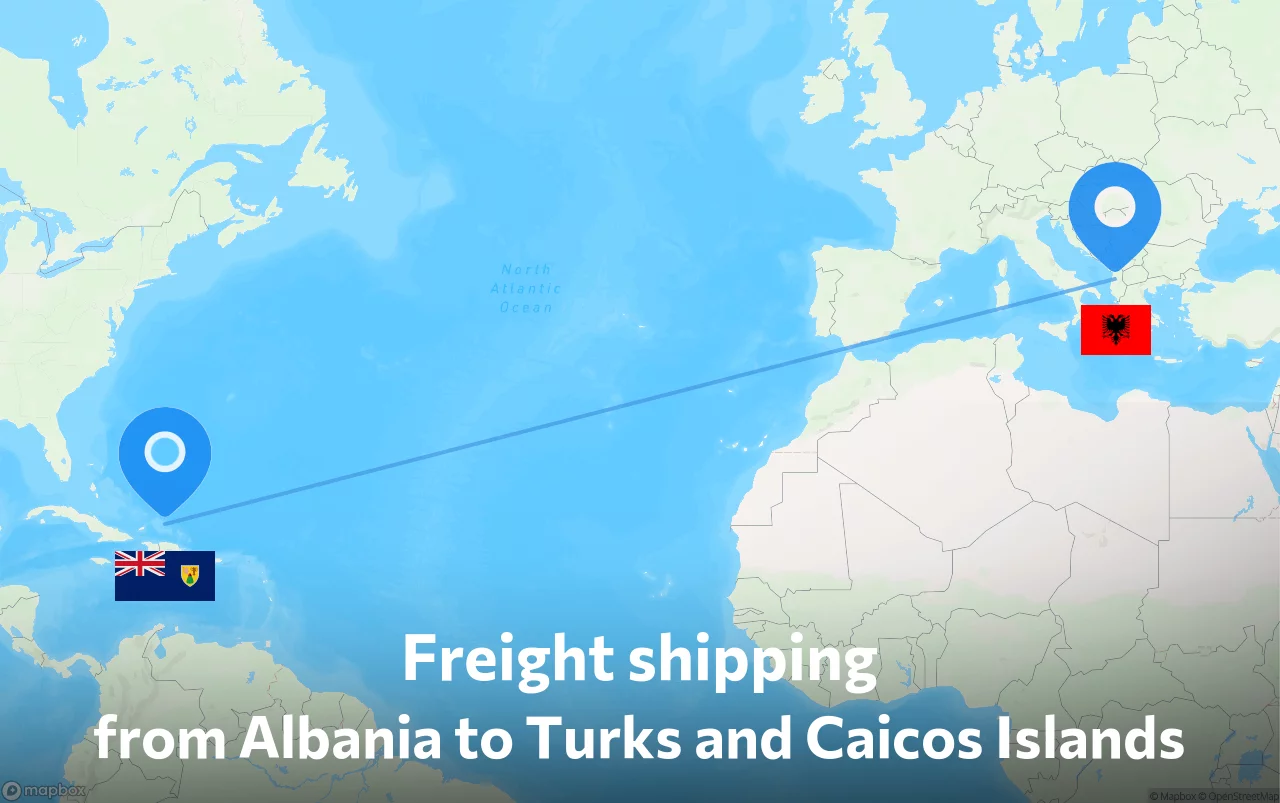 Shipping route from Albania to Turks and Caicos Islands