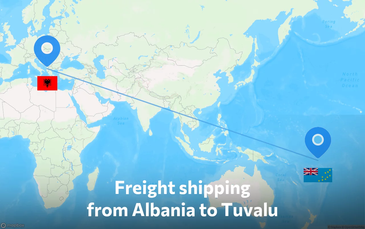Shipping route from Albania to Tuvalu