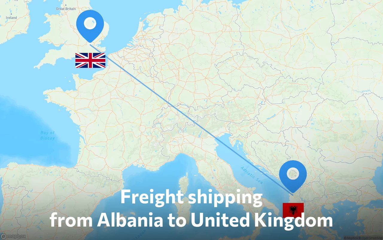 Shipping route from Albania to United Kingdom