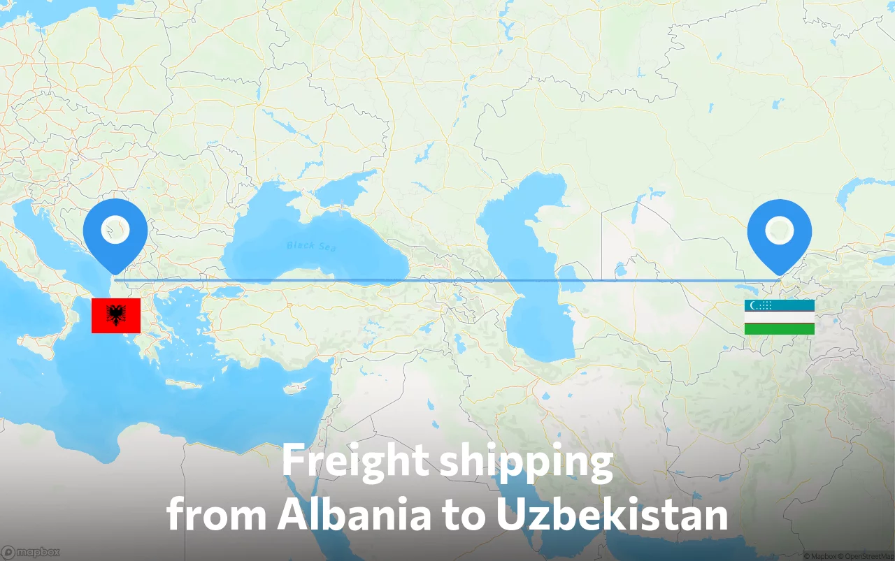 Shipping route from Albania to Uzbekistan