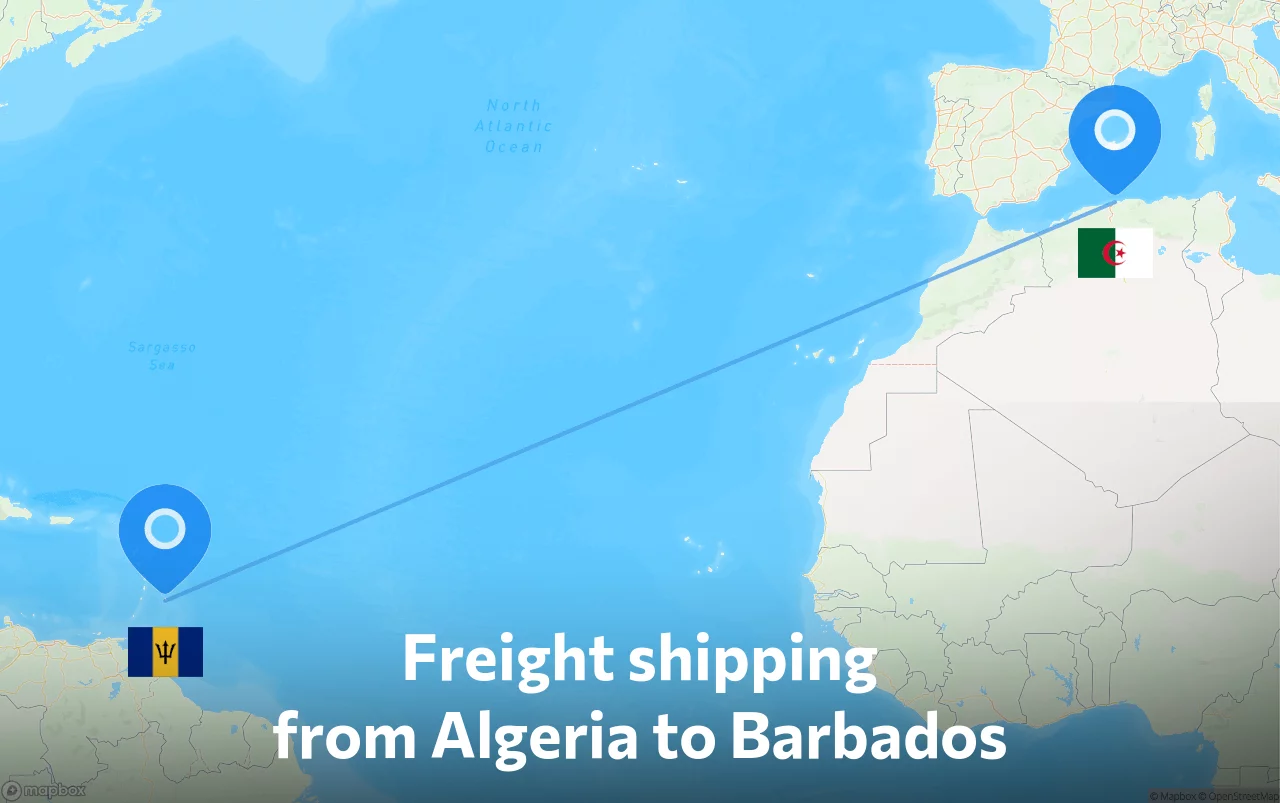 Shipping route from Algeria to Barbados