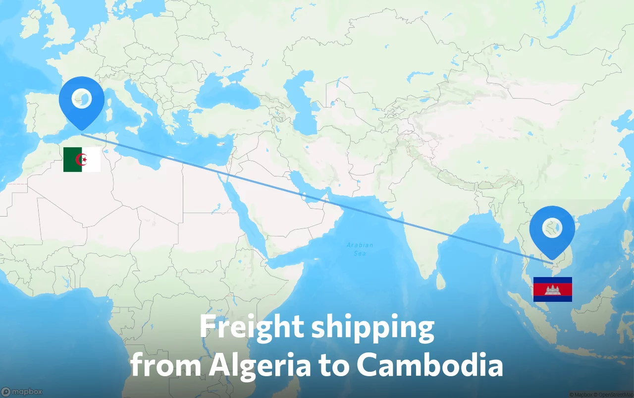 Shipping route from Algeria to Cambodia