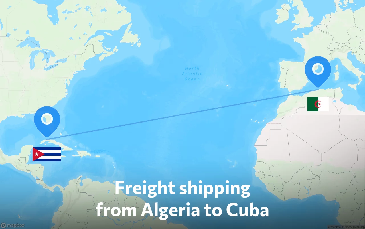 Shipping route from Algeria to Cuba