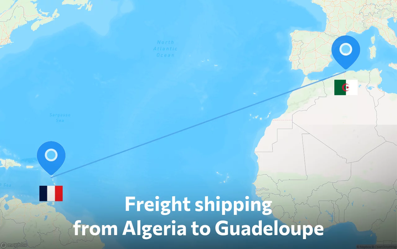 Shipping route from Algeria to Guadeloupe