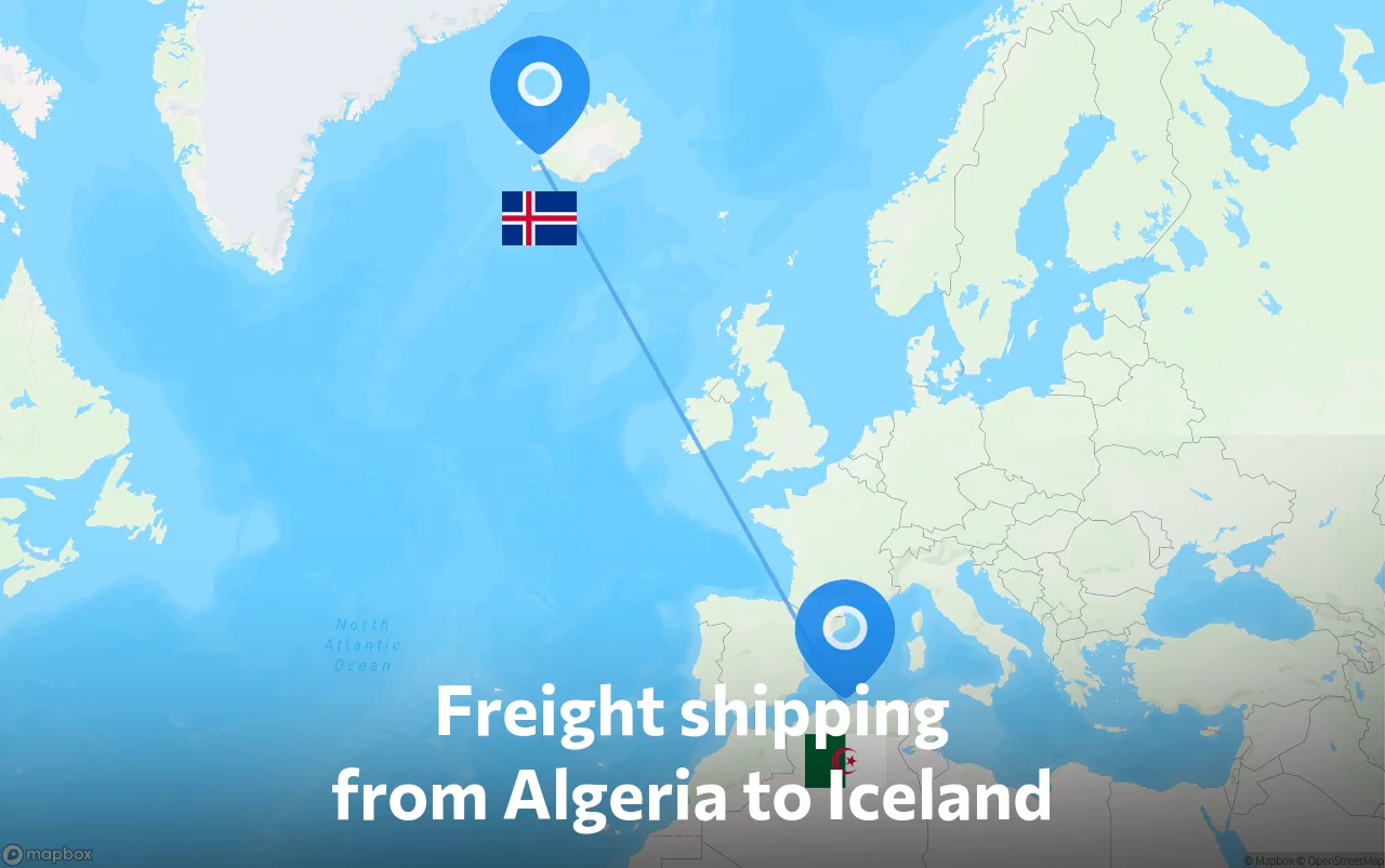Shipping route from Algeria to Iceland