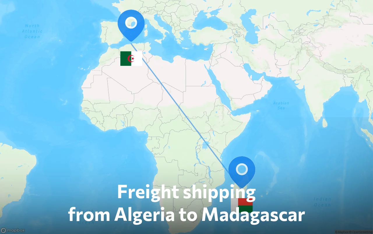 Shipping route from Algeria to Madagascar