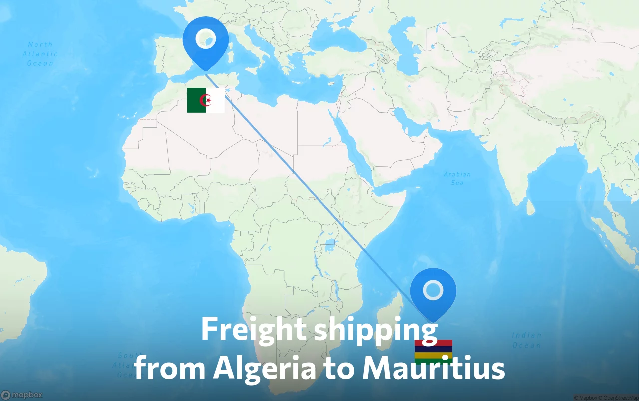 Shipping route from Algeria to Mauritius