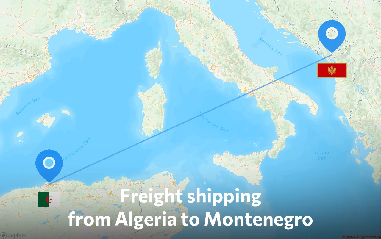 Shipping route from Algeria to Montenegro