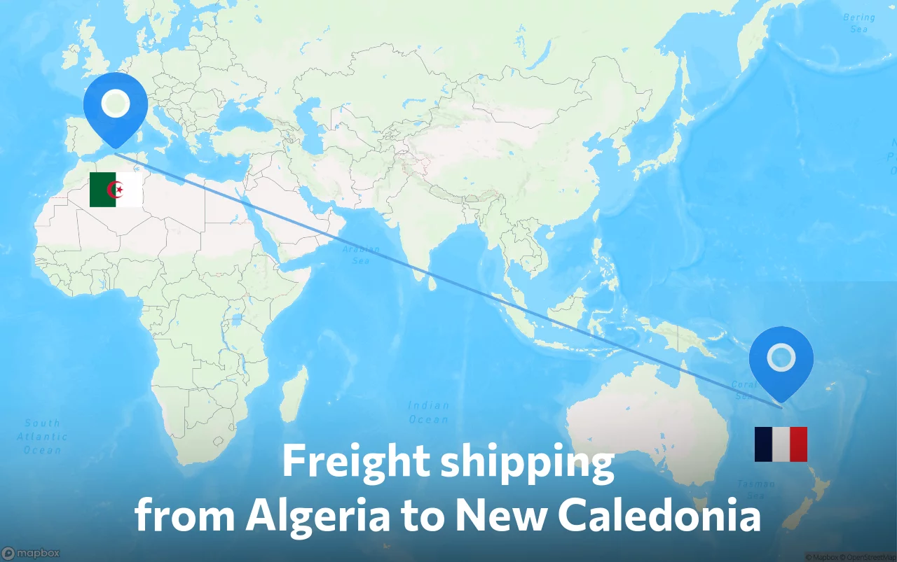 Shipping route from Algeria to New Caledonia