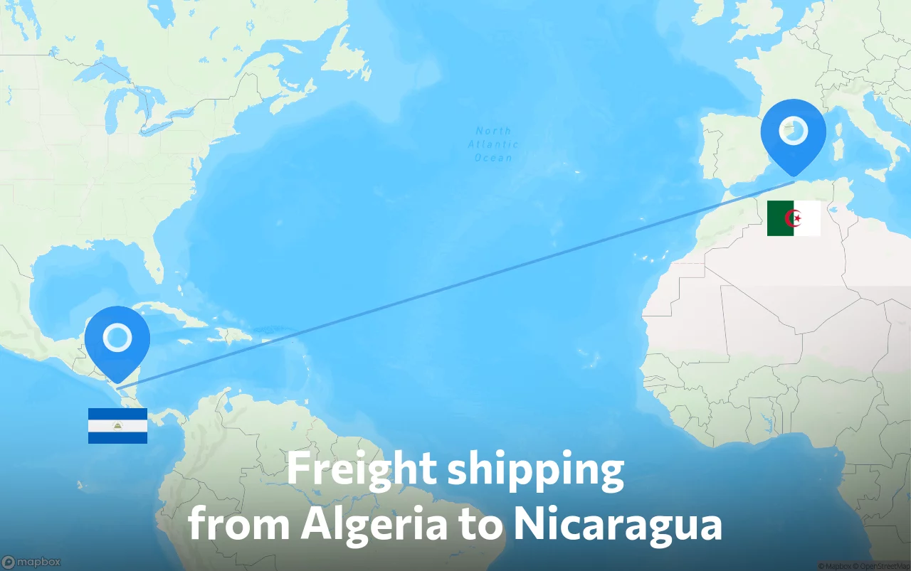 Shipping route from Algeria to Nicaragua