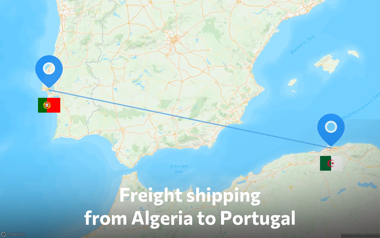 Shipping route from Algeria to Portugal