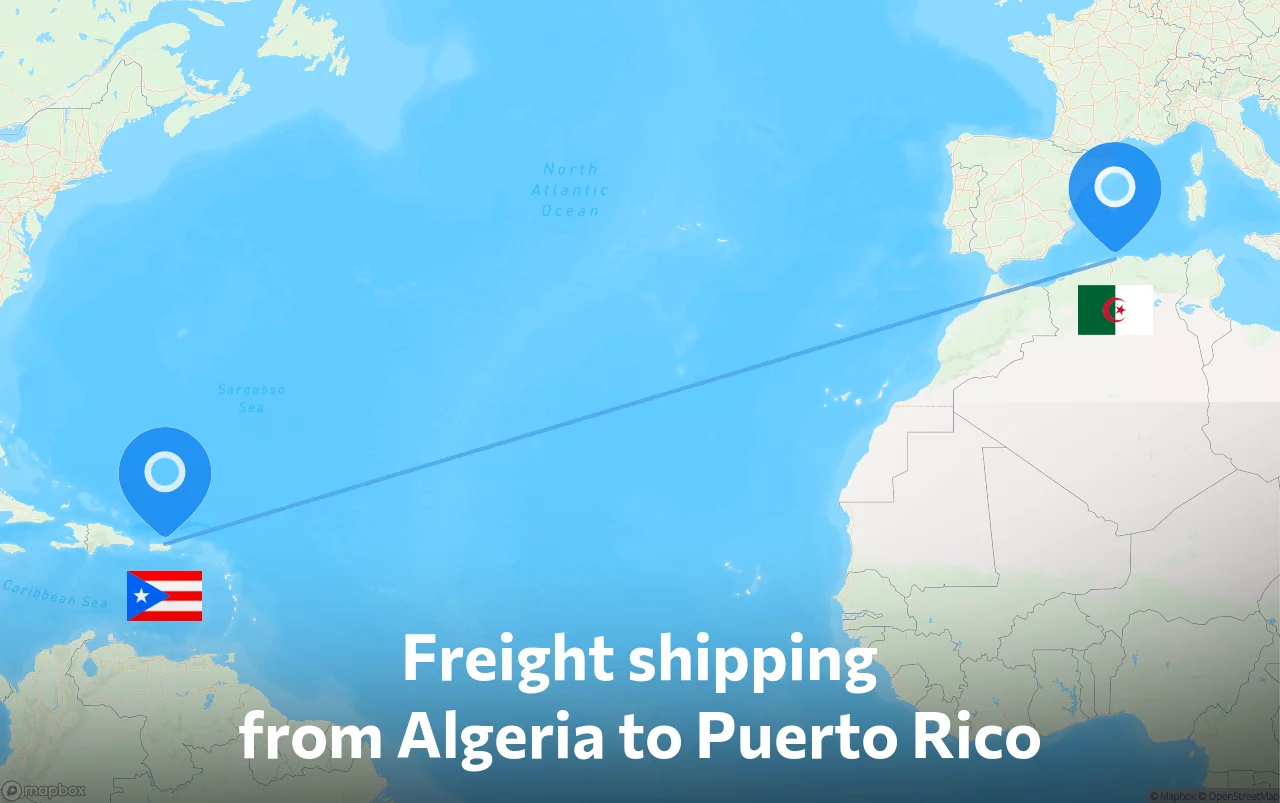 Shipping route from Algeria to Puerto Rico