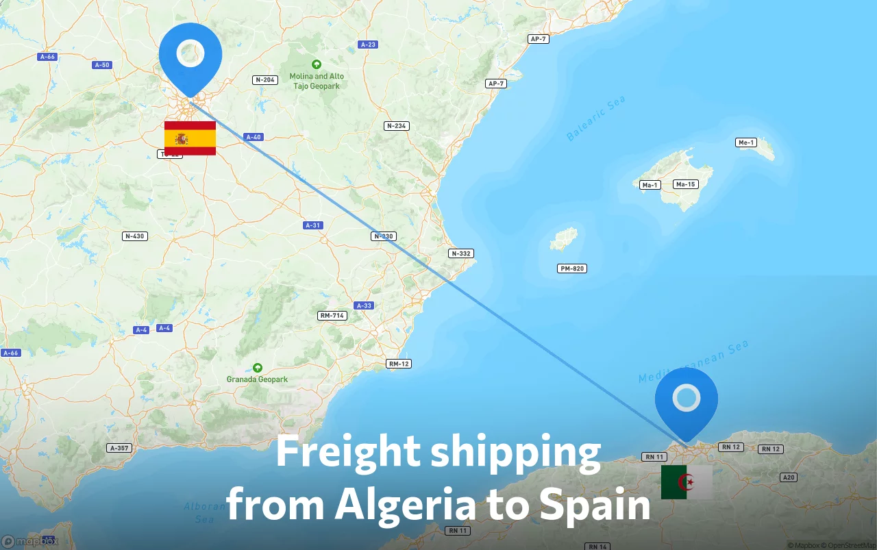 Shipping route from Algeria to Spain