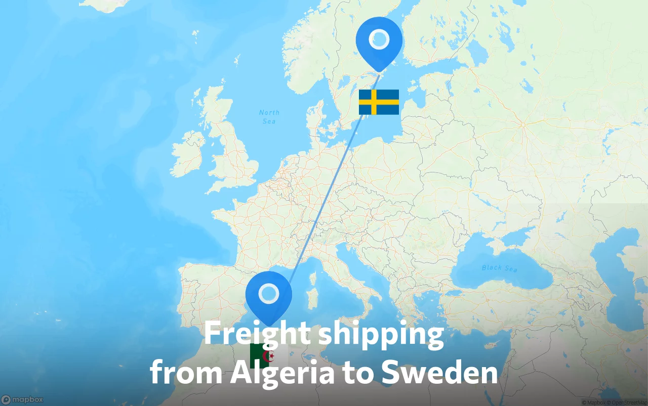Shipping route from Algeria to Sweden