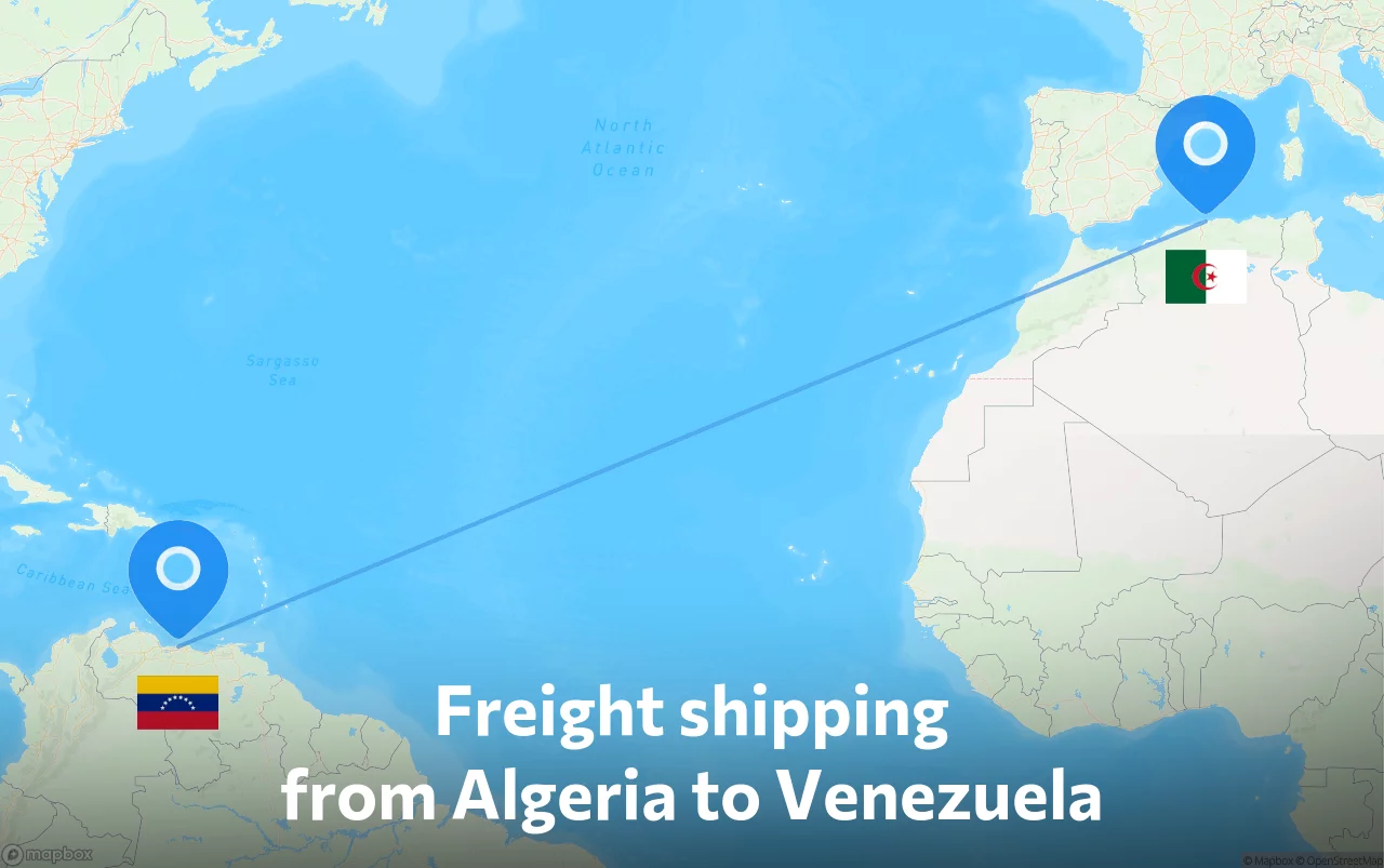 Shipping route from Algeria to Venezuela