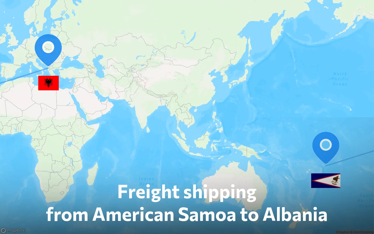 Shipping route from American Samoa to Albania