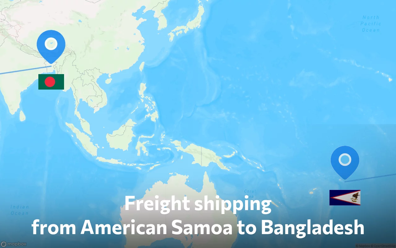 Shipping route from American Samoa to Bangladesh