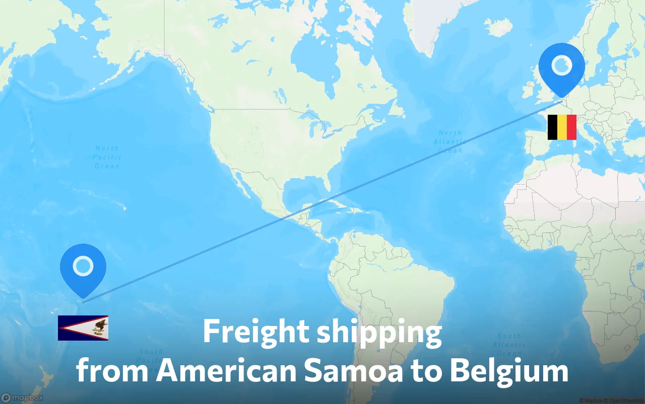 Shipping route from American Samoa to Belgium